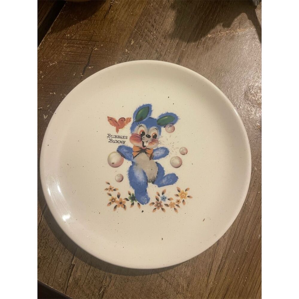 Vintage TIRSCHENREUTH Bunny Floral Porcelain Plate Blue Decorative